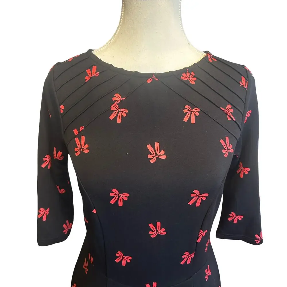 Unique Vintage Black Bow Print Dress | Size L | Retro Pinup Style - Picture 4 of 6